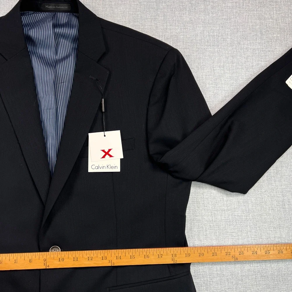 Calvin Klein Extreme Slim Fit Wool Blazer Men 42 Short Navy Preppy‎ Office NEW
